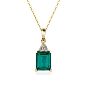 4 CT. Emerald-Cut Emerald Pendant With Trio Moissanite Diamonds