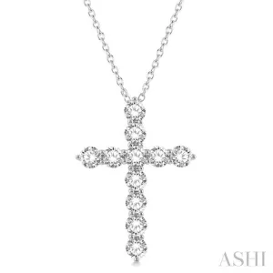 4 ctw Round Cut Diamond Cross Pendant in 14K White Gold with Chain