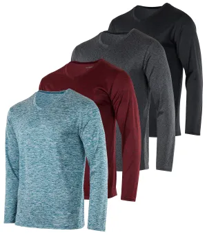 4 Pack Mens Long Sleeve V Neck Shirt Top Shirts for Men T Shirt Tee Workout