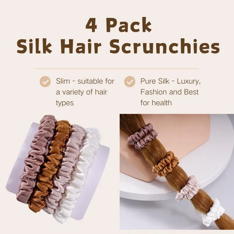 4 Pack Mini Silk Hair Ties - Light Brownish - dropshipping