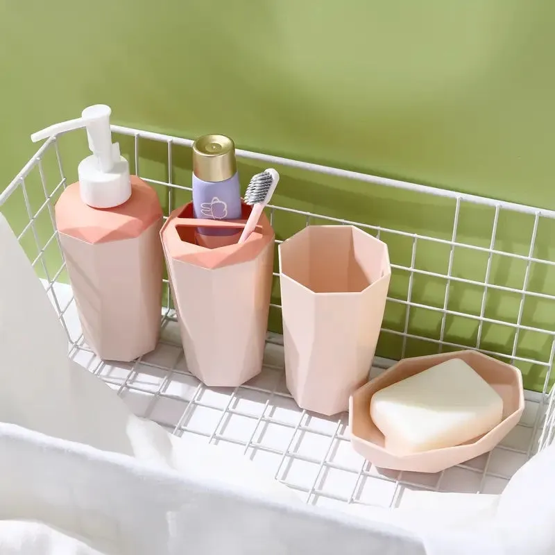 4 PCs PVC Bath Accessories Set-(2583)Peach