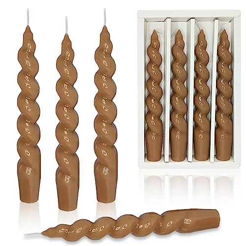 4 PCS Twisted Candles Brown Taper Candles Unscented for Halloween Fall Home Decor, Relaxation & All Occasions