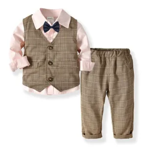 4-Piece Boy Bow Tie Brown Gentleman Suit (3 Colors)