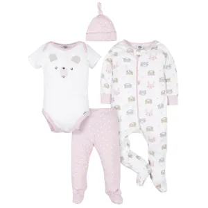 4-Piece Organic Baby Girls Bear Gift Set