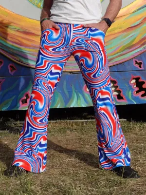 4 Pocket Funky Swirl Flare Pants - Men's Hippie Trippy Psychedelic Bell Bottoms