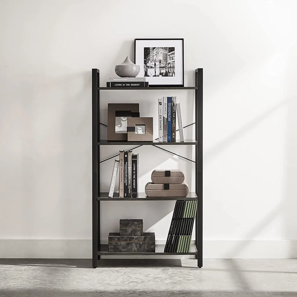 4-Tier Bookshelf Storage Rack with Steel Frame, Charcoal Grey, VASAGLE