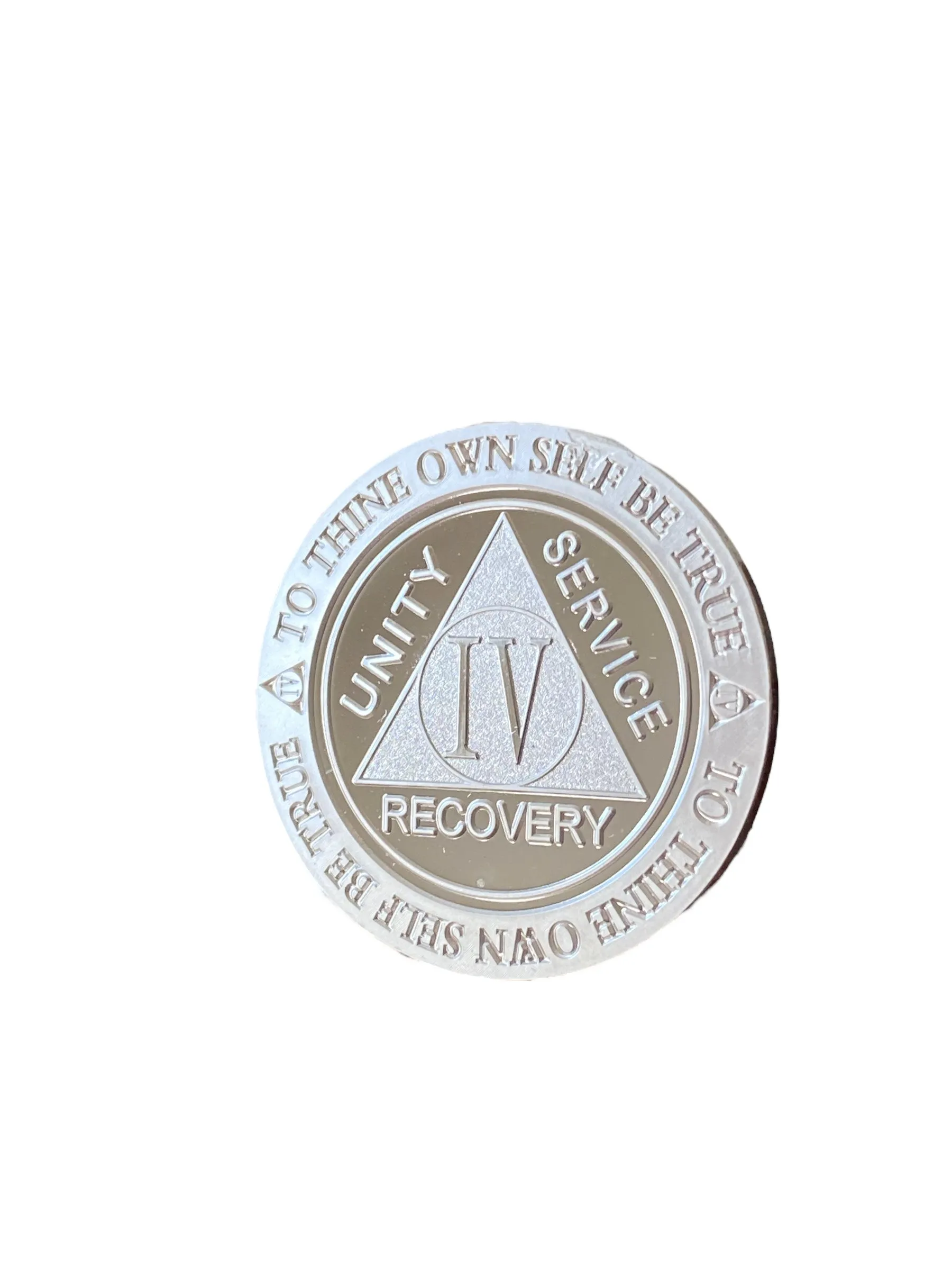 4 Year AA Medallion .999 Fine Silver .5 oz Sobriety Chip Serenity Prayer Back Elegant Design