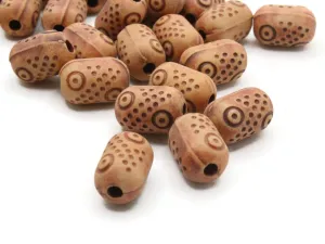 40 13mm Brown Polka Dot Patterned Plastic Tube Beads