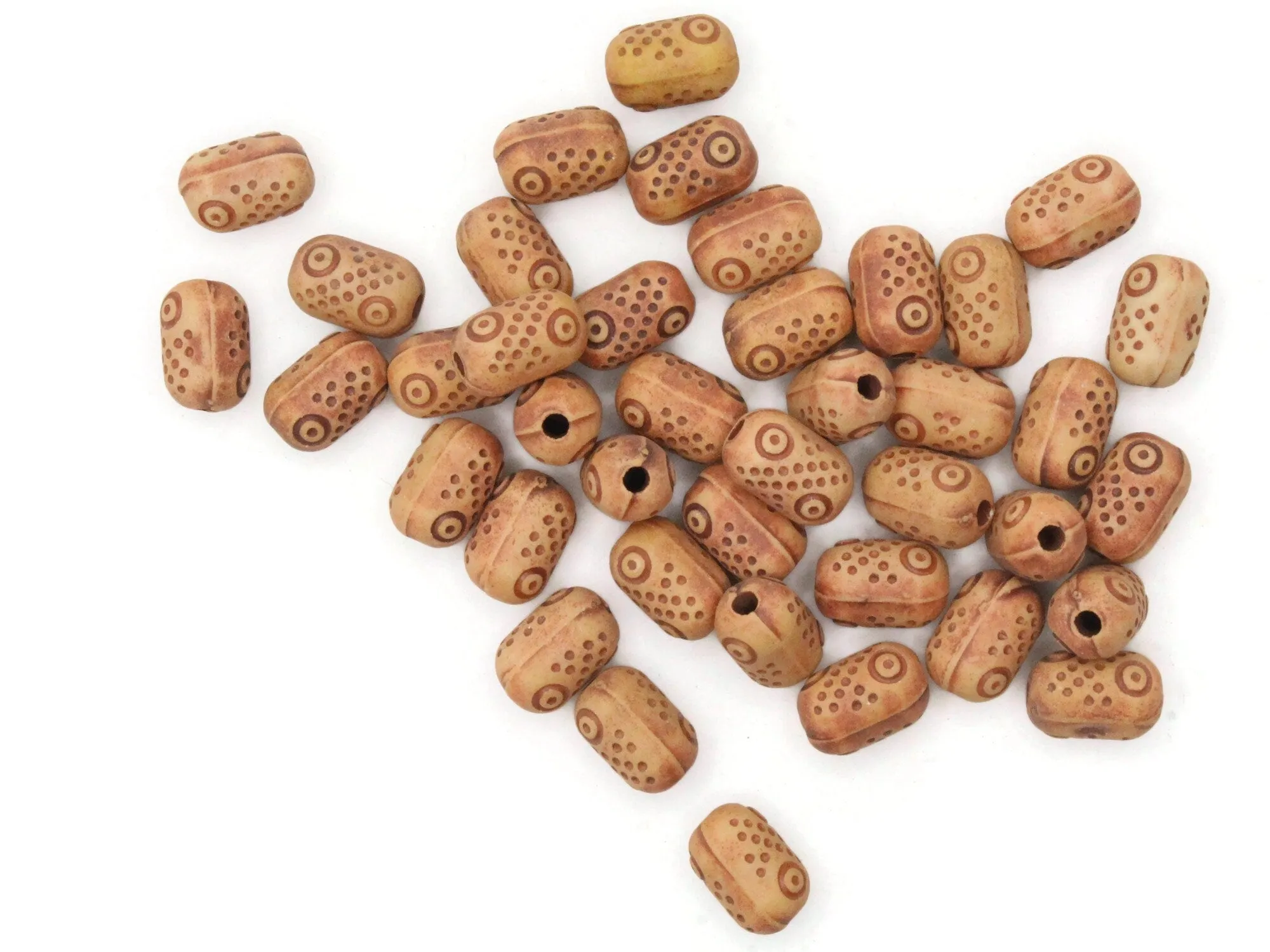 40 13mm Brown Polka Dot Patterned Plastic Tube Beads