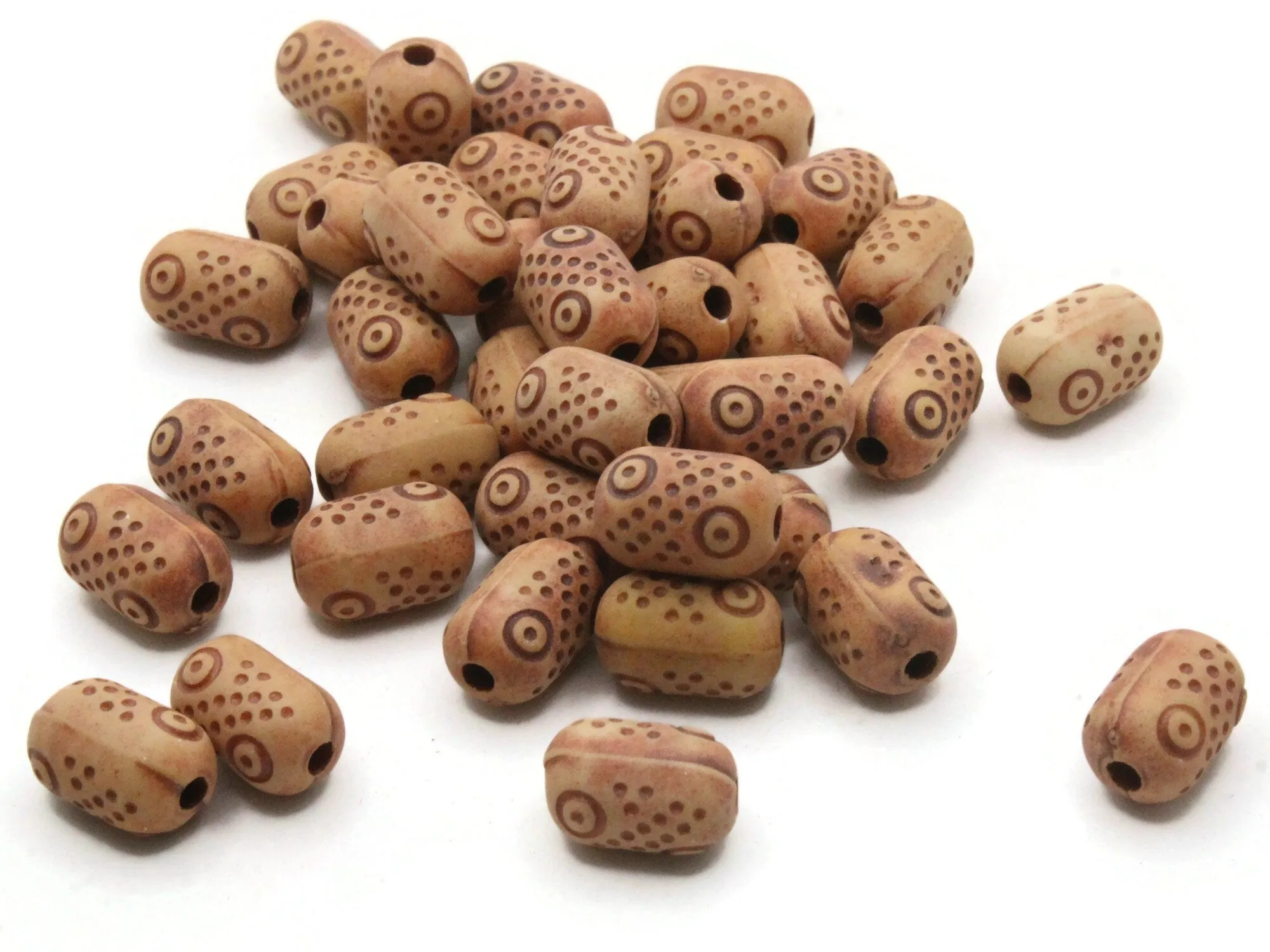 40 13mm Brown Polka Dot Patterned Plastic Tube Beads