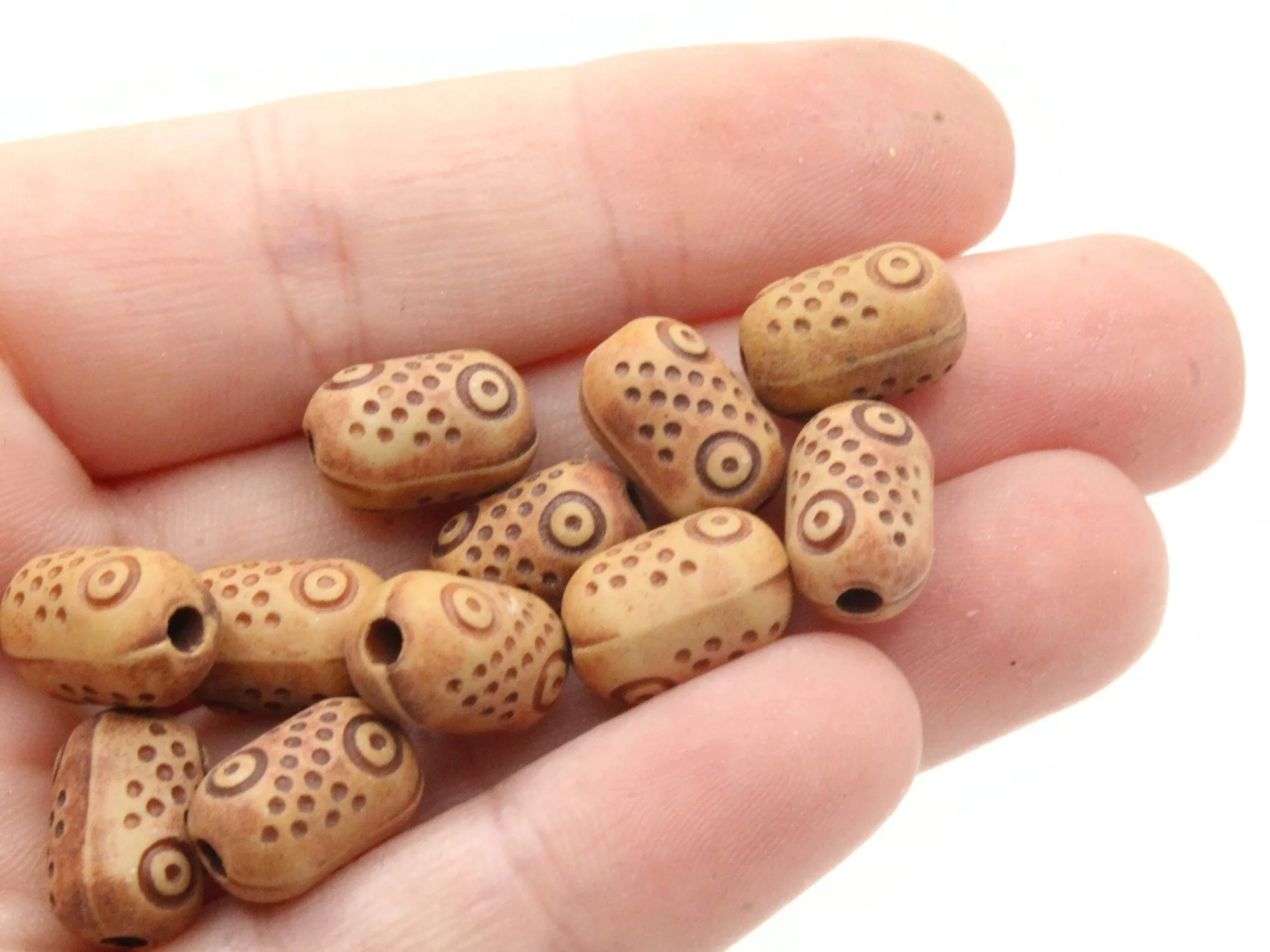 40 13mm Brown Polka Dot Patterned Plastic Tube Beads