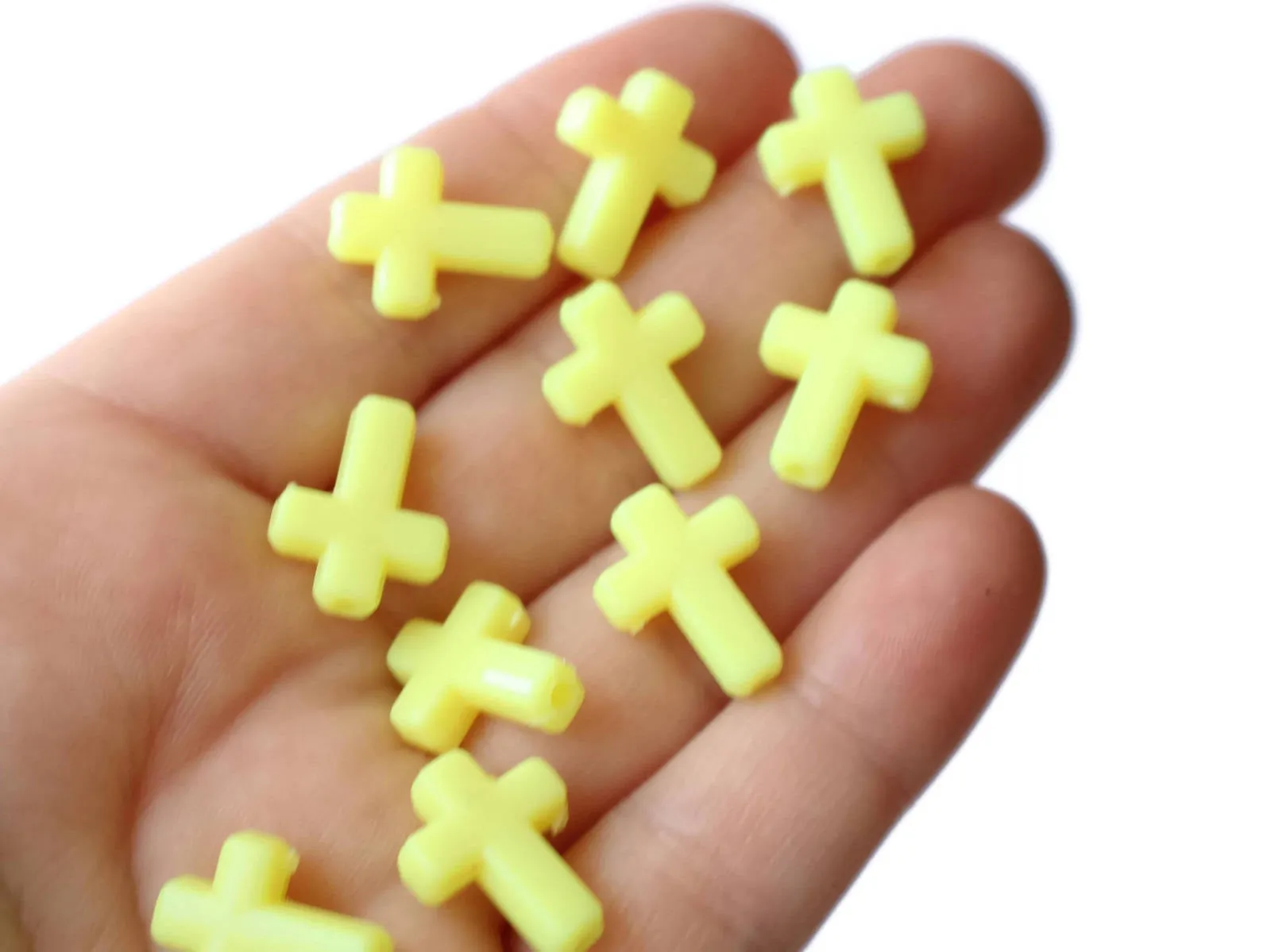 40 17mm Bright Yellow Cross Beads Plastic Crosses Christian Beads