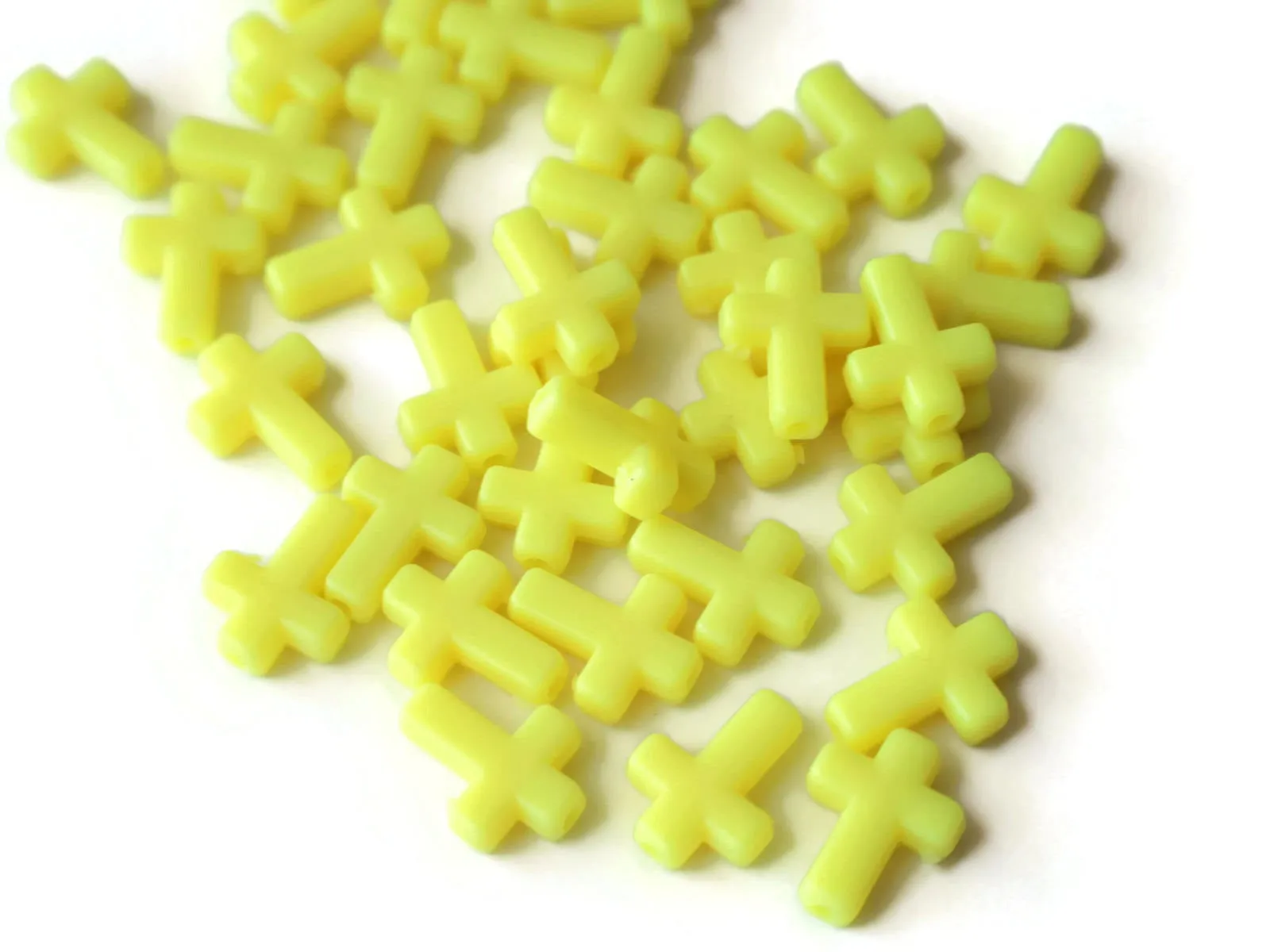 40 17mm Bright Yellow Cross Beads Plastic Crosses Christian Beads