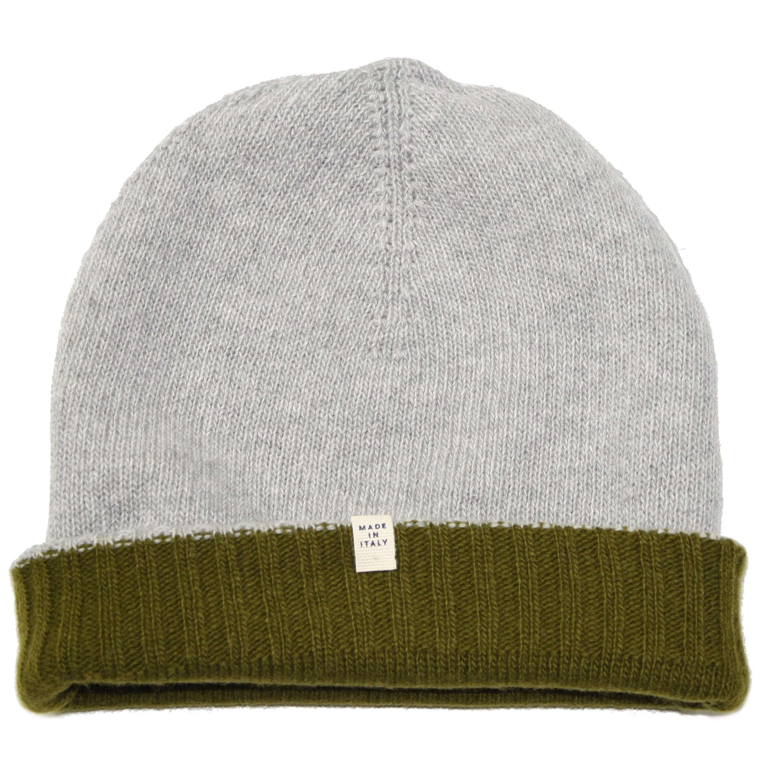 40 Colori Reversible Olive & Lt Grey Cashmere & Wool Knit Beanie