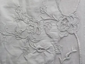 40cm Square Cushion - Antique French White on White Floral Embroidery on Linen