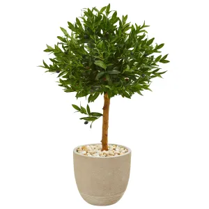 40" Artificial Olive Topiary Tree in Sand Stone Planter UV Resistant (Indoor/Outdoor) - Low Maintenance, Life-Like & Vibrant Silk Trees For Busy People.