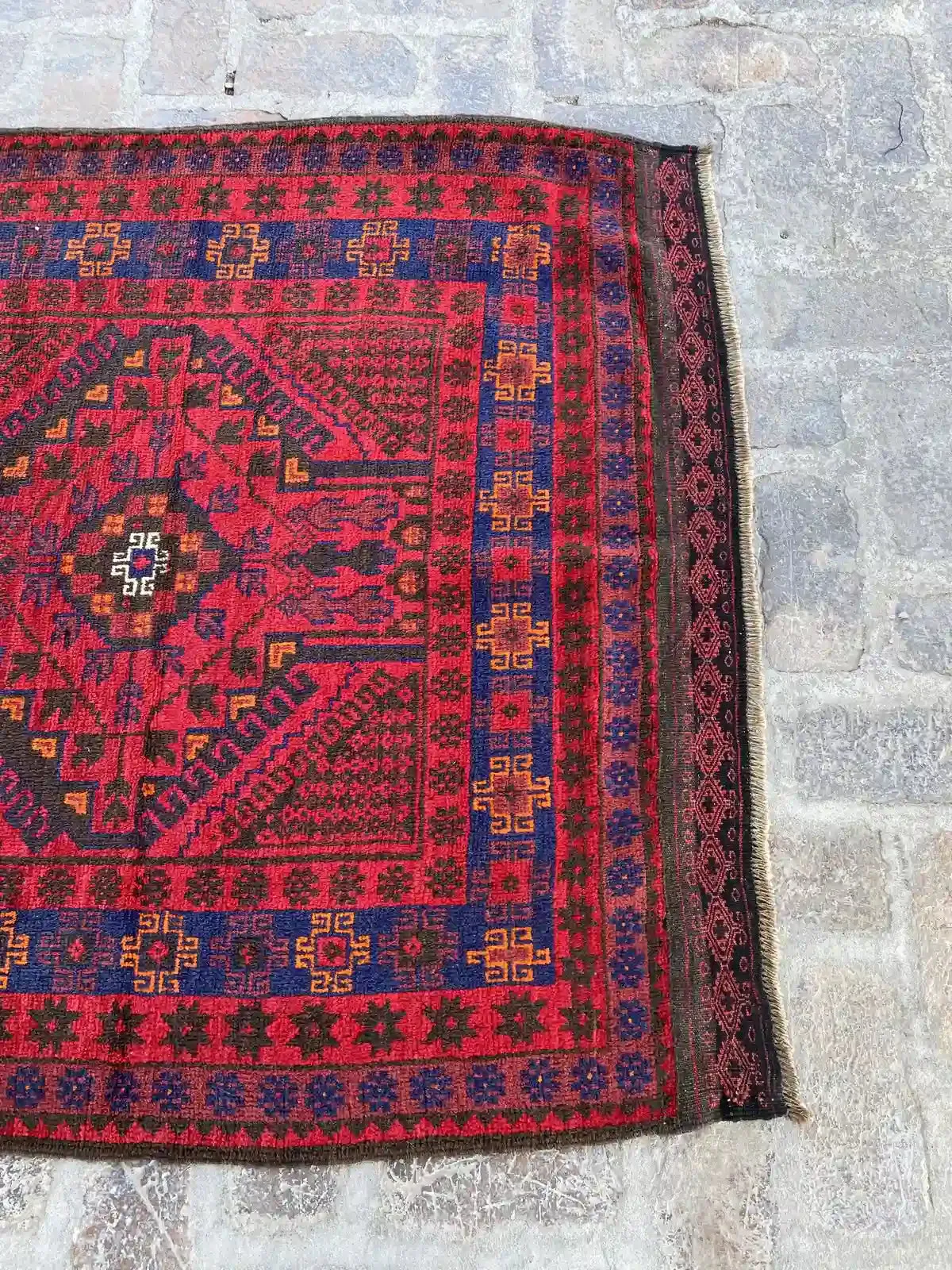 4'1 x 12'2 Afghan Belouchi Runner - Red and Blue Tribal Rug