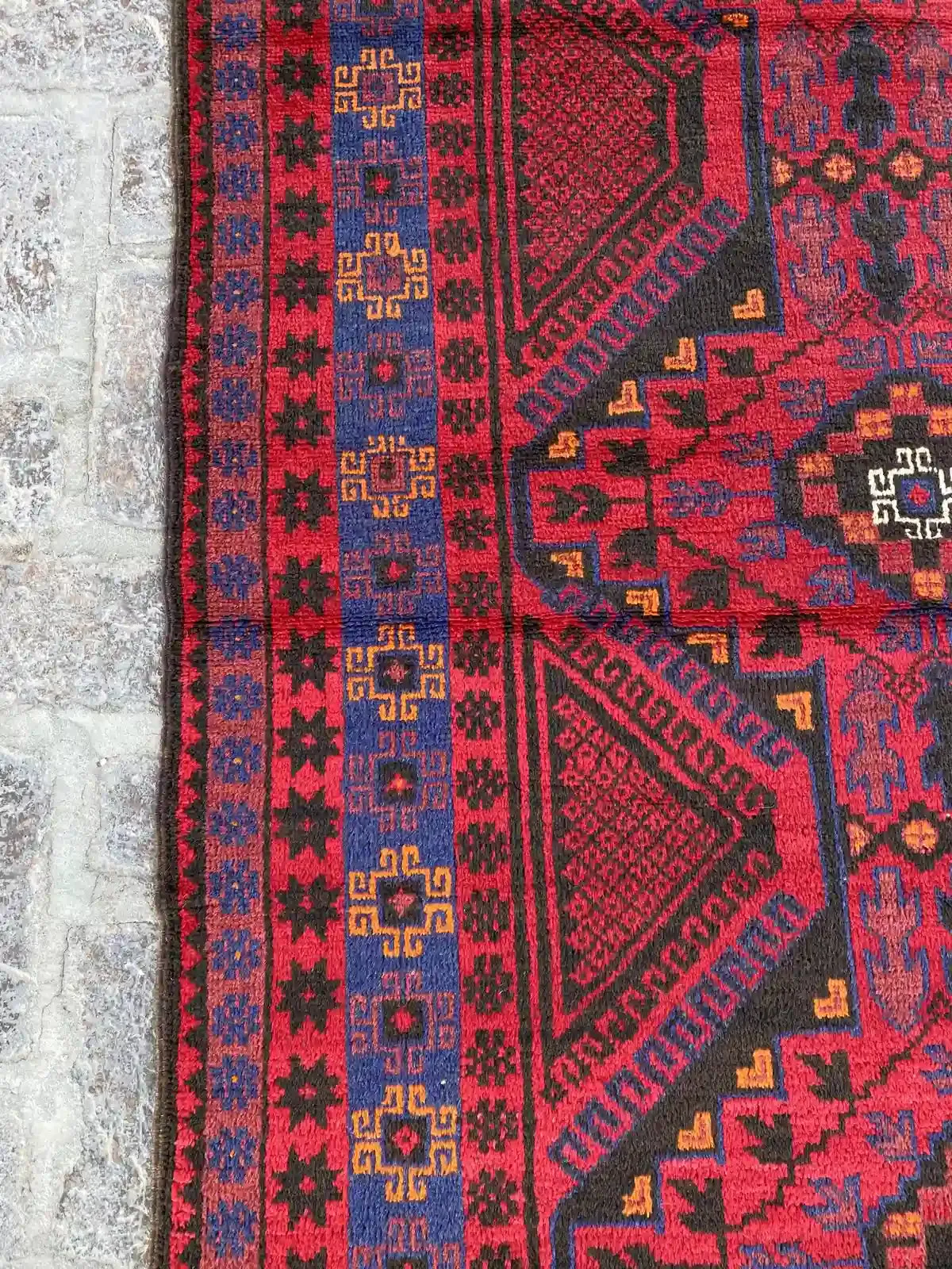 4'1 x 12'2 Afghan Belouchi Runner - Red and Blue Tribal Rug