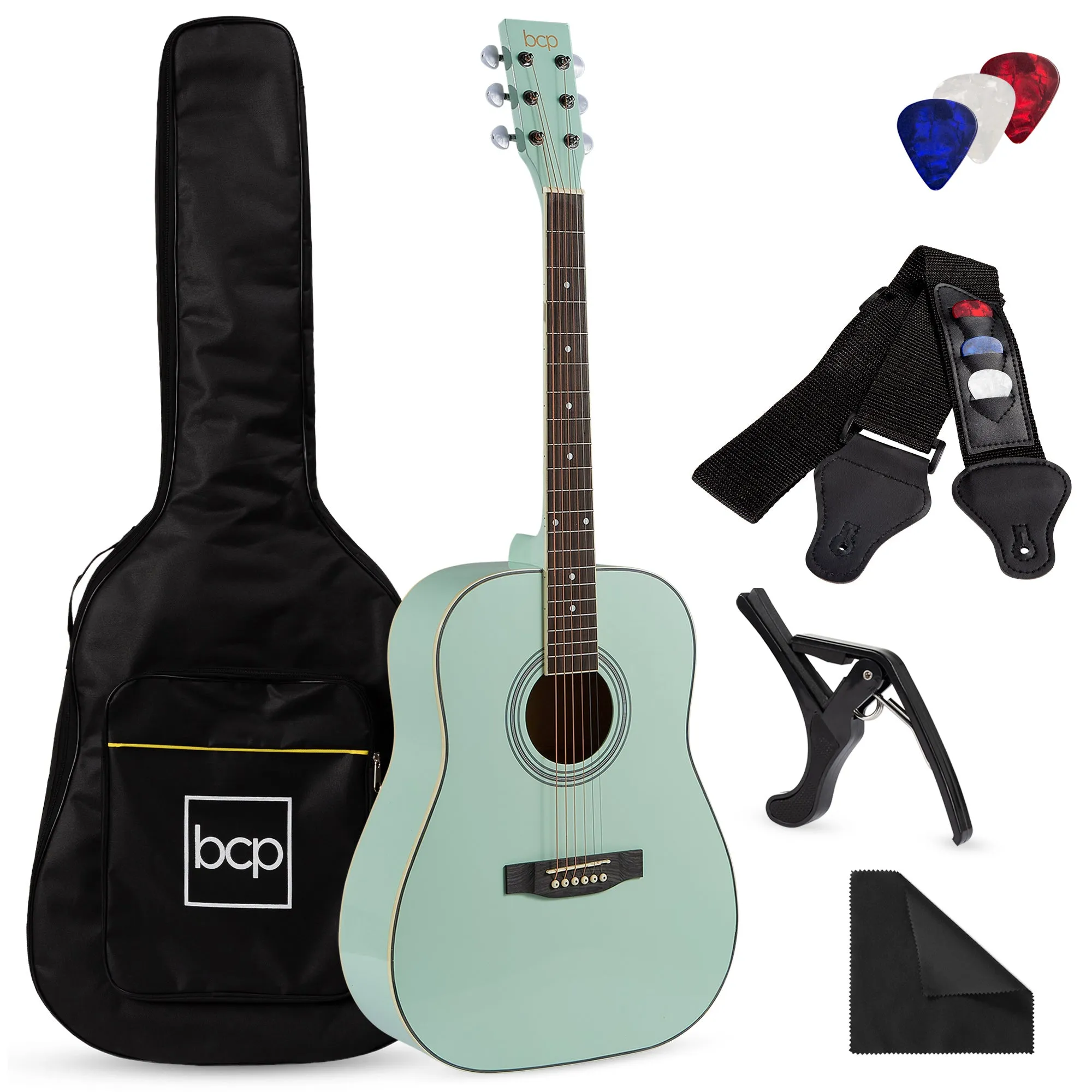 41in Acoustic Guitar Starter Kit w/ Digital Tuner, Padded Case, Picks, Strap