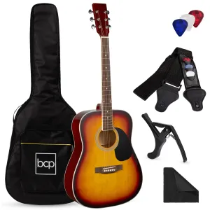 41in Acoustic Guitar Starter Kit w/ Digital Tuner, Padded Case, Picks, Strap