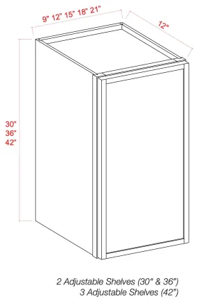 42" High Single Door Wall Cabinet - Shaker Slim