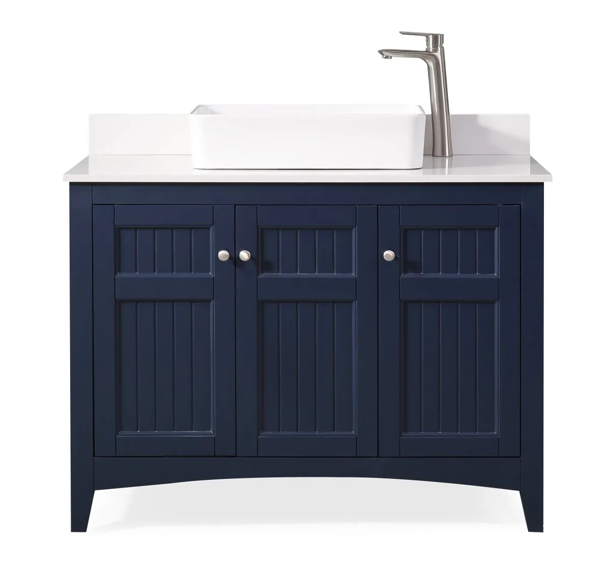 42" Navy Blue Triadsville Cottage-Style Vessel Sink Bathroom Vanity With White Granite Top ZK-77333NB