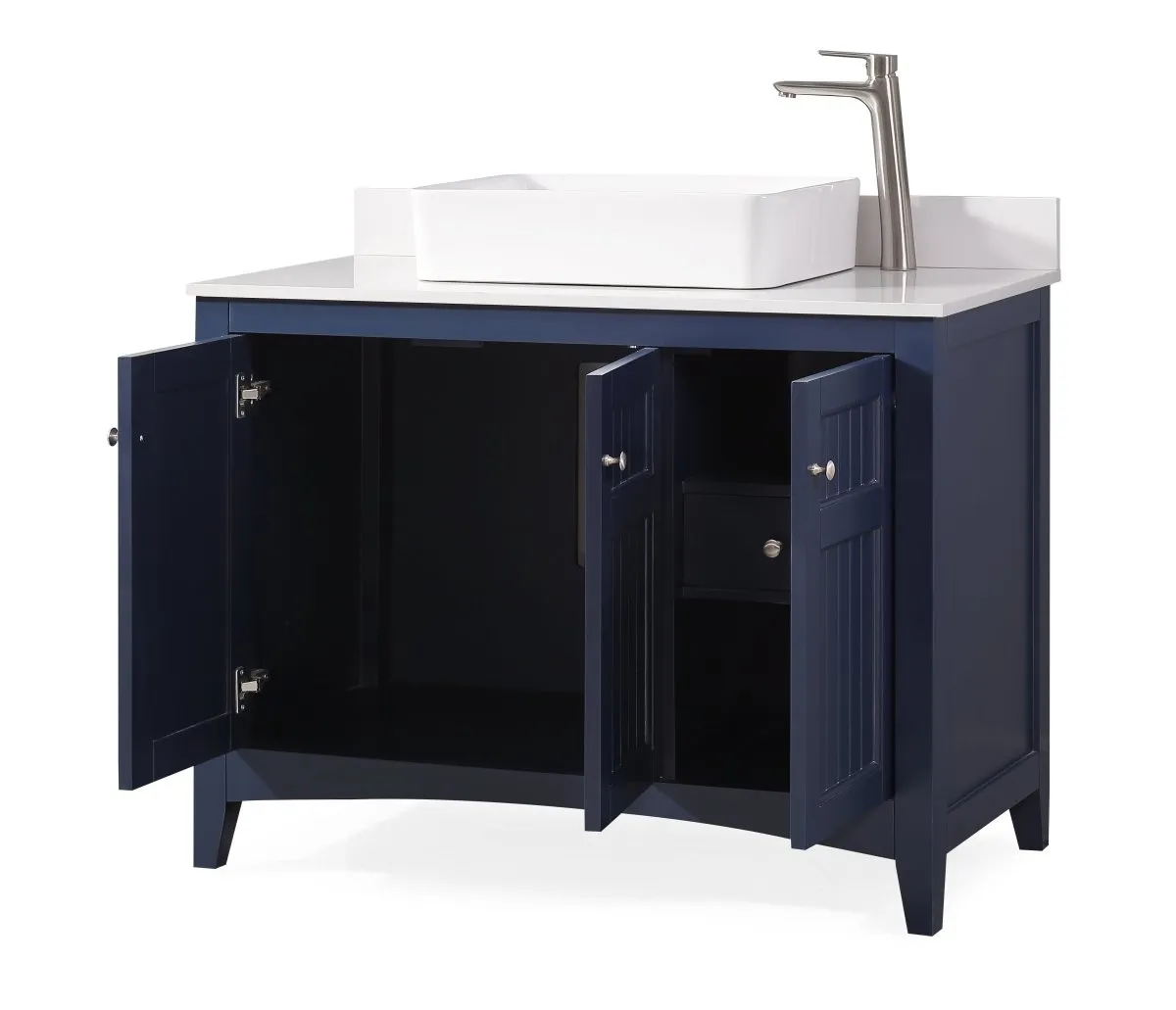 42" Navy Blue Triadsville Cottage-Style Vessel Sink Bathroom Vanity With White Granite Top ZK-77333NB