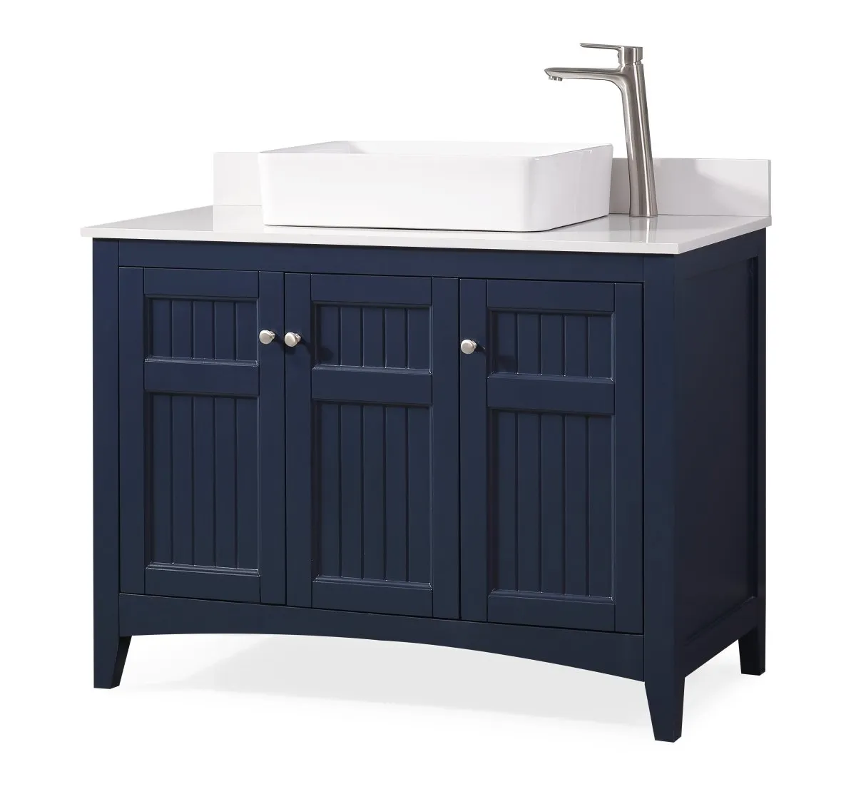 42" Navy Blue Triadsville Cottage-Style Vessel Sink Bathroom Vanity With White Granite Top ZK-77333NB