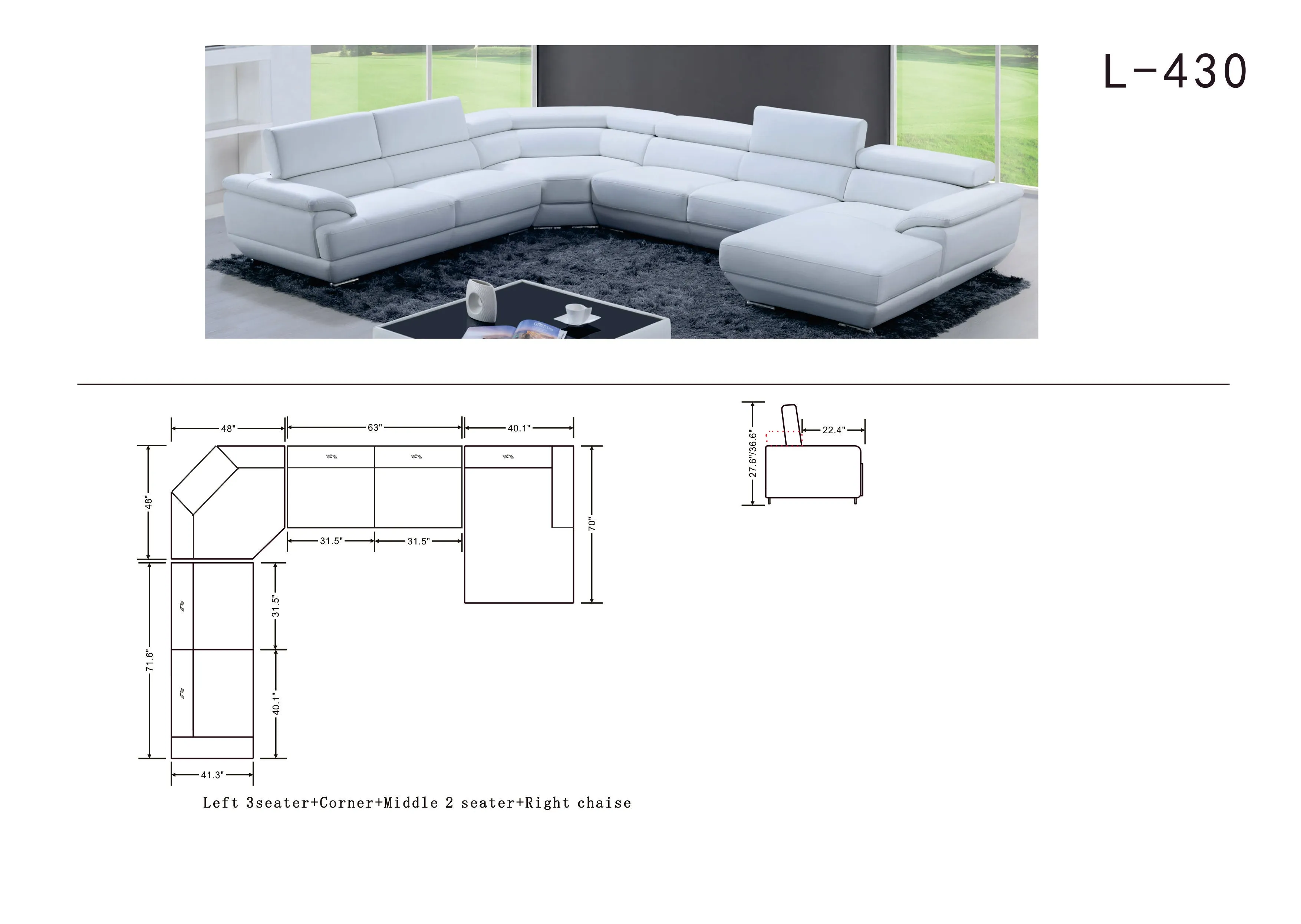 430 Sectional Pure White