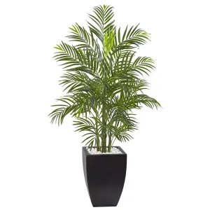 4.5' Artificial Areca Palm Tree with Black Wash Planter UV Resistant (Indoor/Outdoor) - Low Maintenance, Life-Like & Vibrant Silk Trees For Busy People.