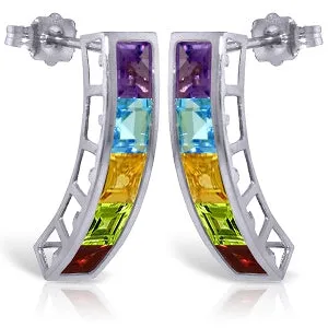 4.5 Carat 14K Solid White Gold Earrings Natural Multi Gemstones