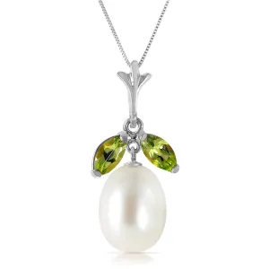 4.5 Carat 14K Solid White Gold Here Is Hope Peridot Pearl Necklace