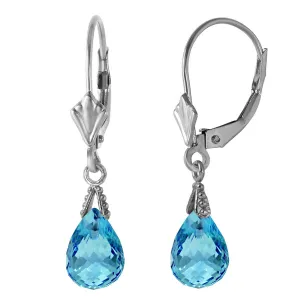 4.5 Carat 14K Solid White Gold Leverback Earrings Briolette Blue Topaz