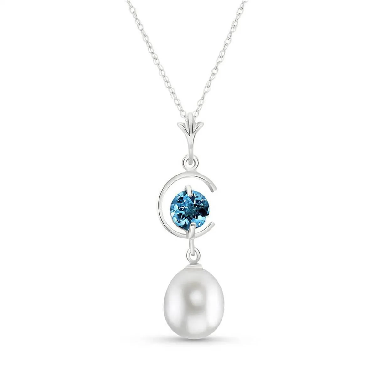 4.5 Carat 14K Solid White Gold Such An Honor Blue Topaz Pearl Necklace