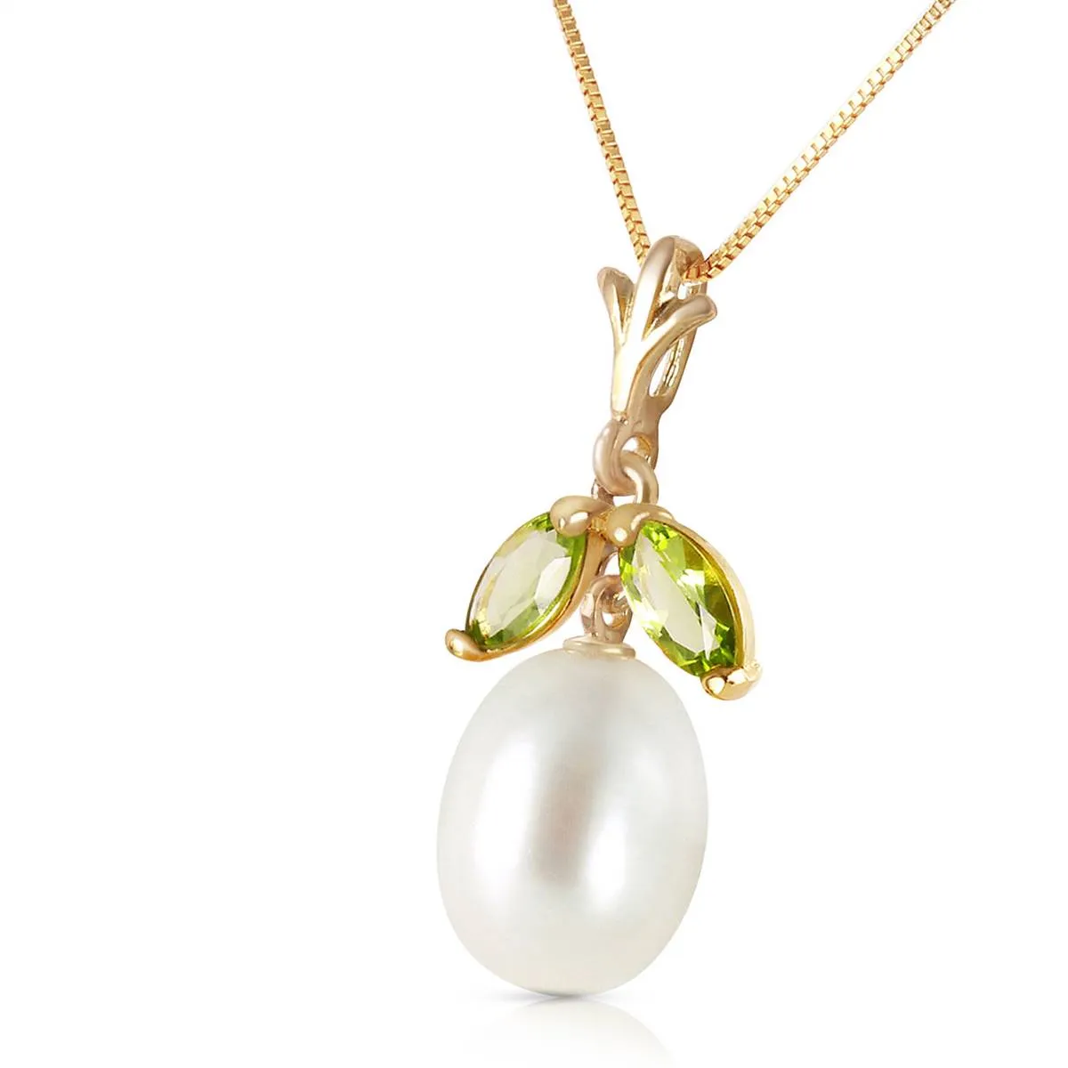 4.5 Carat 14K Solid Yellow Gold Winning Peridot Pearl Necklace