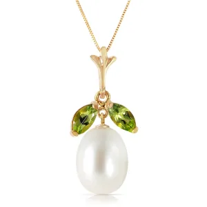 4.5 Carat 14K Solid Yellow Gold Winning Peridot Pearl Necklace