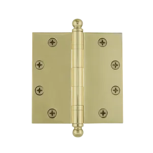 4.5" Ball Tip Heavy Duty Hinge with Square Corners in Polished Brass