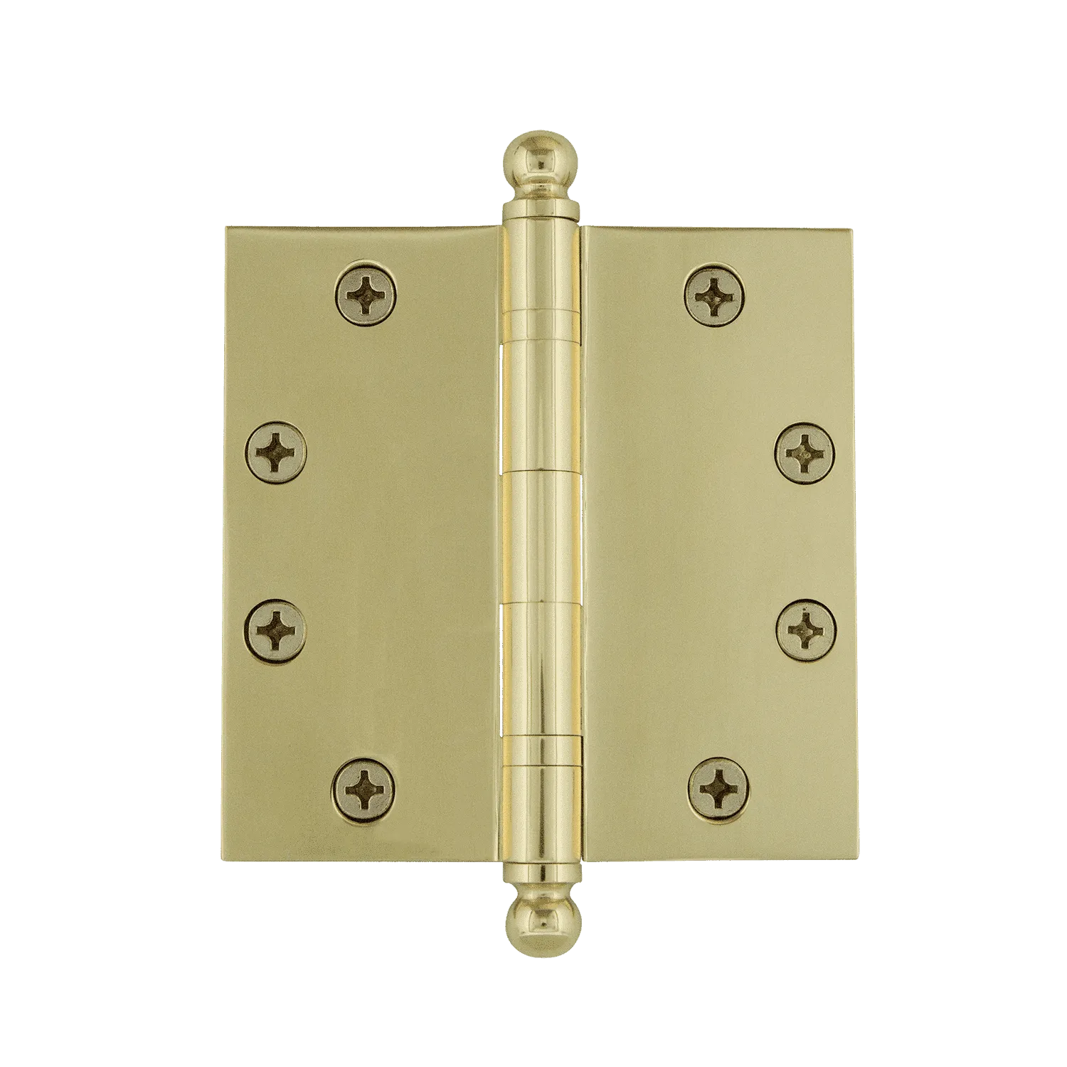 4.5" Ball Tip Heavy Duty Hinge with Square Corners in Polished Brass