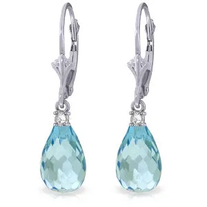 4.6 Carat 14K Solid White Gold Leverback Earrings Diamond Blue Topaz