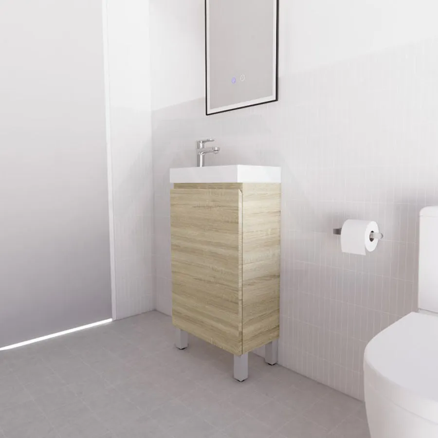 460x250x855mm Freestanding Narrow Bathroom Vanity with Overflow Poly Top Light Oak MDF