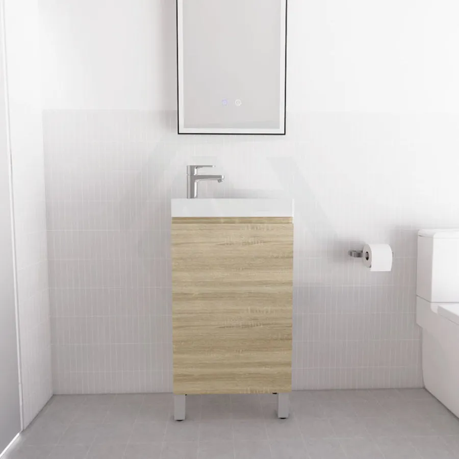 460x250x855mm Freestanding Narrow Bathroom Vanity with Overflow Poly Top Light Oak MDF