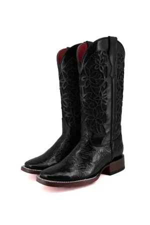 465 Flor De Luz Cincelado Negro Red Bottom Square Toe Cowgirl Boot