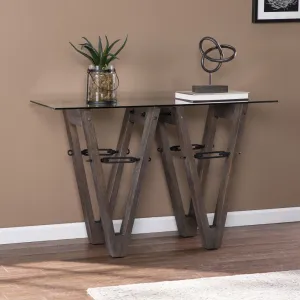 46" Clear And Gray Brown Glass Abstract Console Table