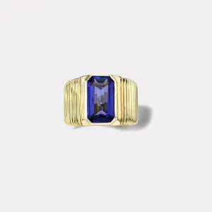 4.72ct Emerald Cut Tanzanite Pleated Solitaire Band