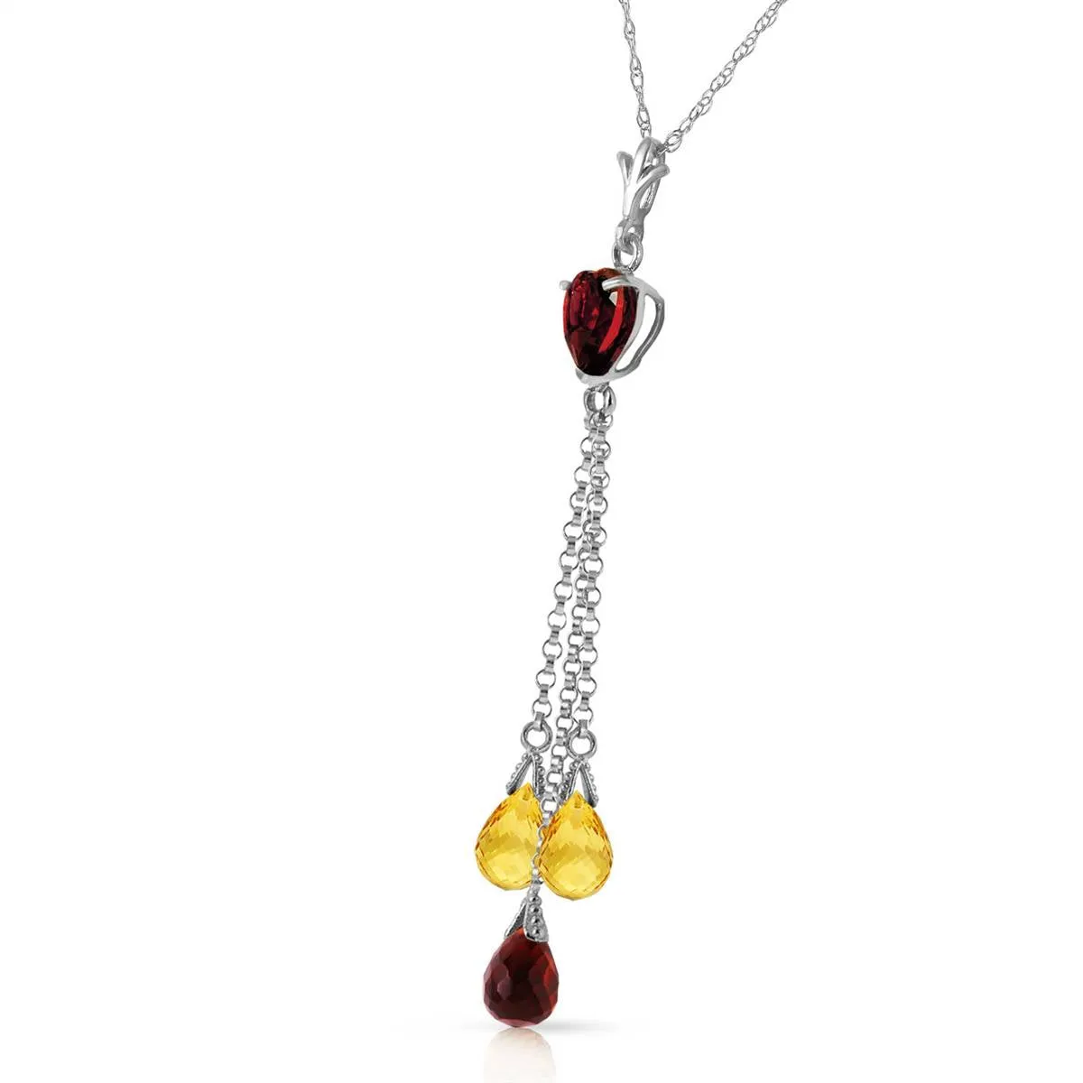 4.75 Carat 14K Solid White Gold Necklace Briolette Garnet Citrine