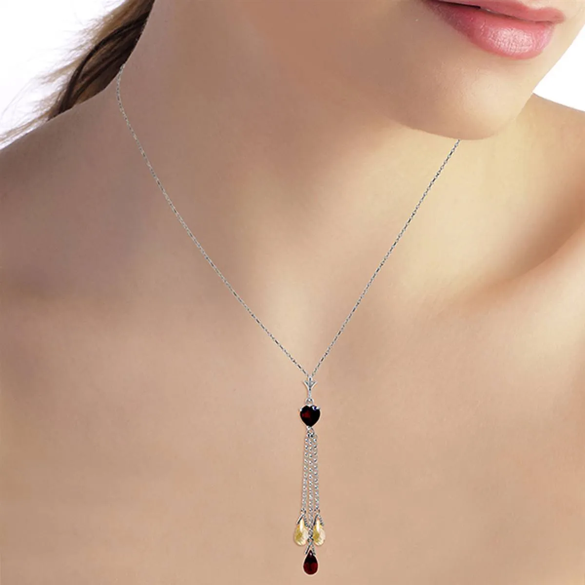 4.75 Carat 14K Solid White Gold Necklace Briolette Garnet Citrine