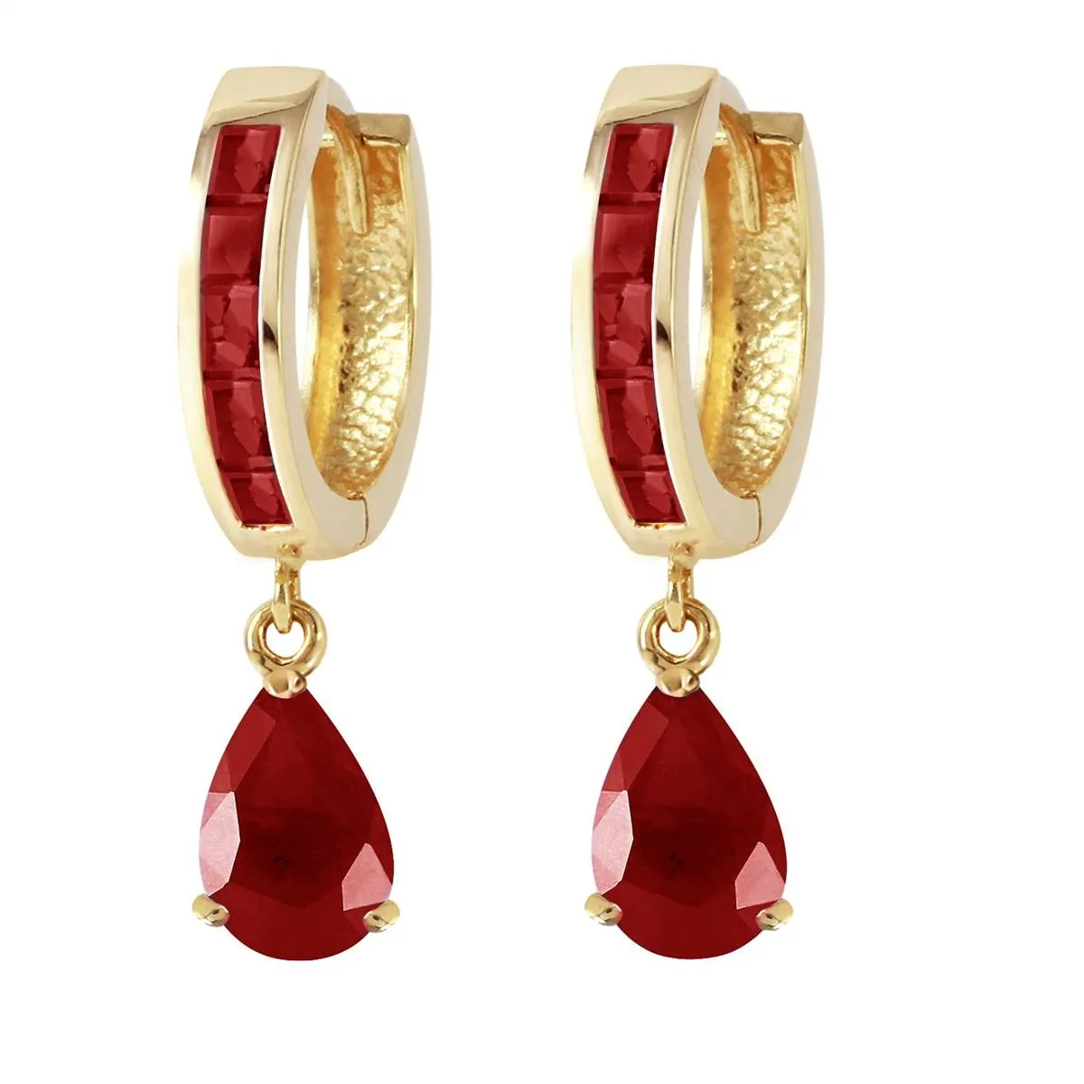 4.8 Carat 14K Solid Yellow Gold Hoop Huggie Earrings Ruby