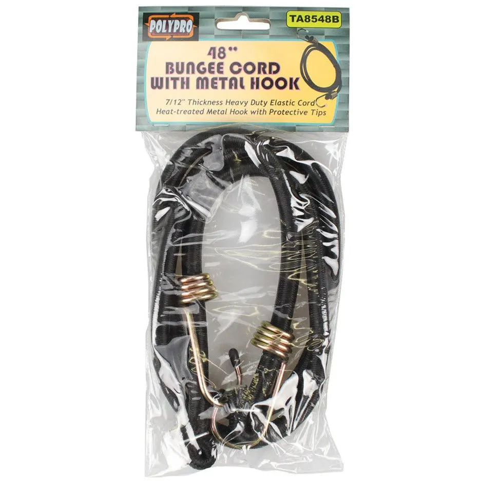 48 Inch Heavy Duty Black Bungee Cord with Rubber Tipped Hooks (Pack of: 2) - TA-88548-Z02