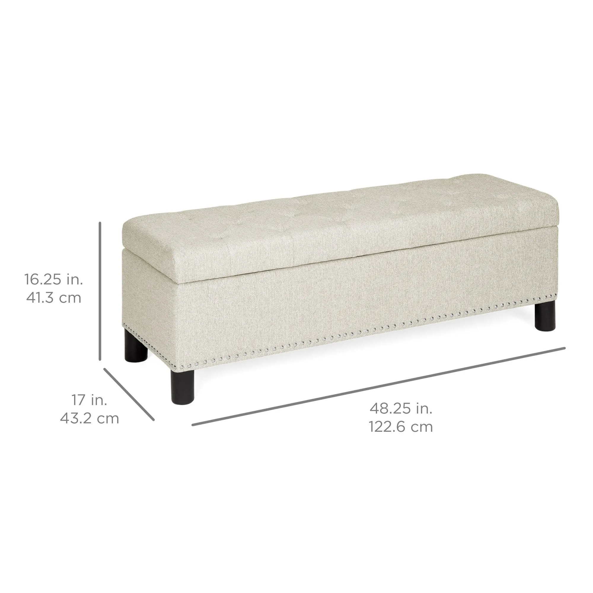 48in Tufted Upholstered Padded Storage Ottoman Bench w/ Studs