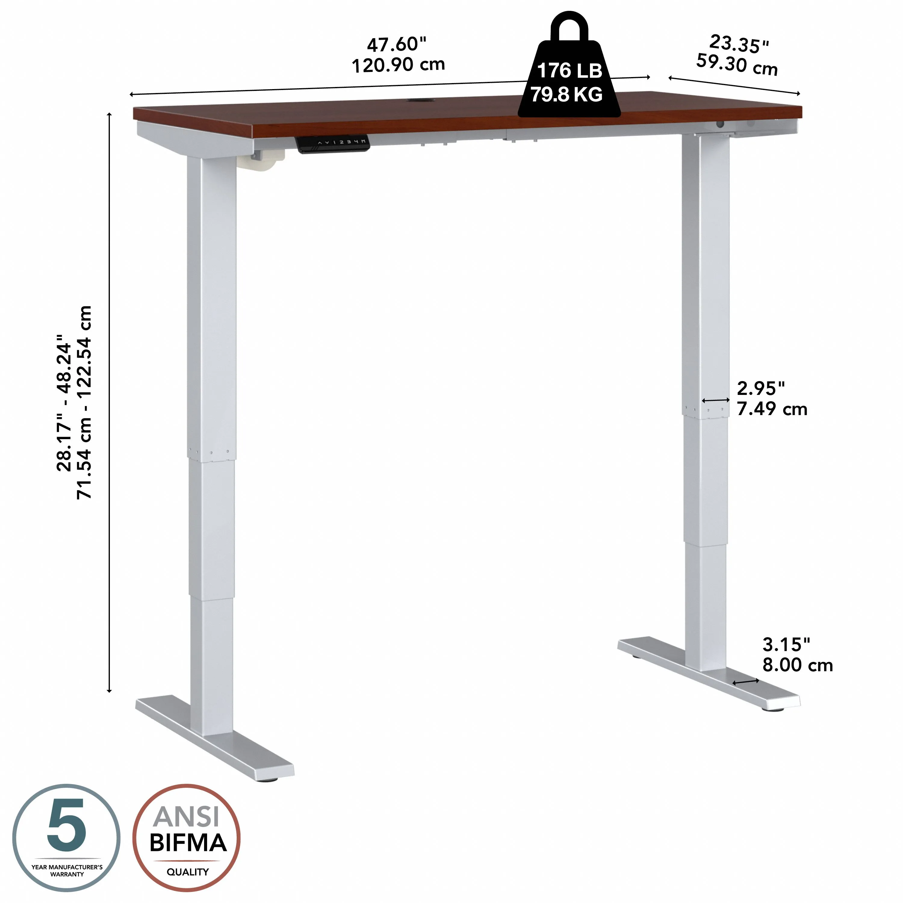 48" Hansen Cherry Sit-Stand Office Desk with Motorized Height Adjustment